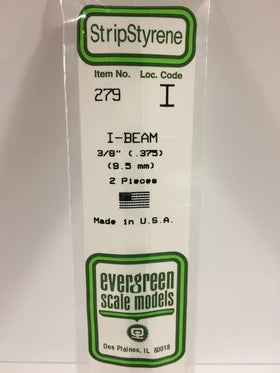Evergreen I-Beam .375" - Opaque White Polystyrene - #279