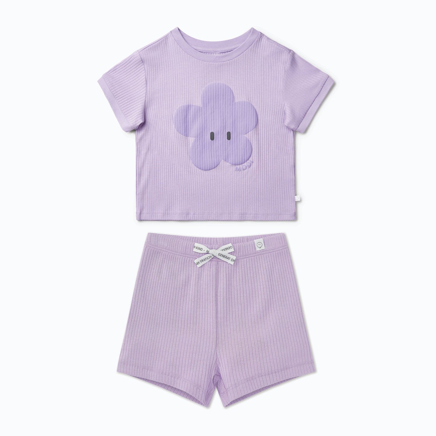 Flower Ribbed Short Sleeve T-Shirt & Shorts Outfit