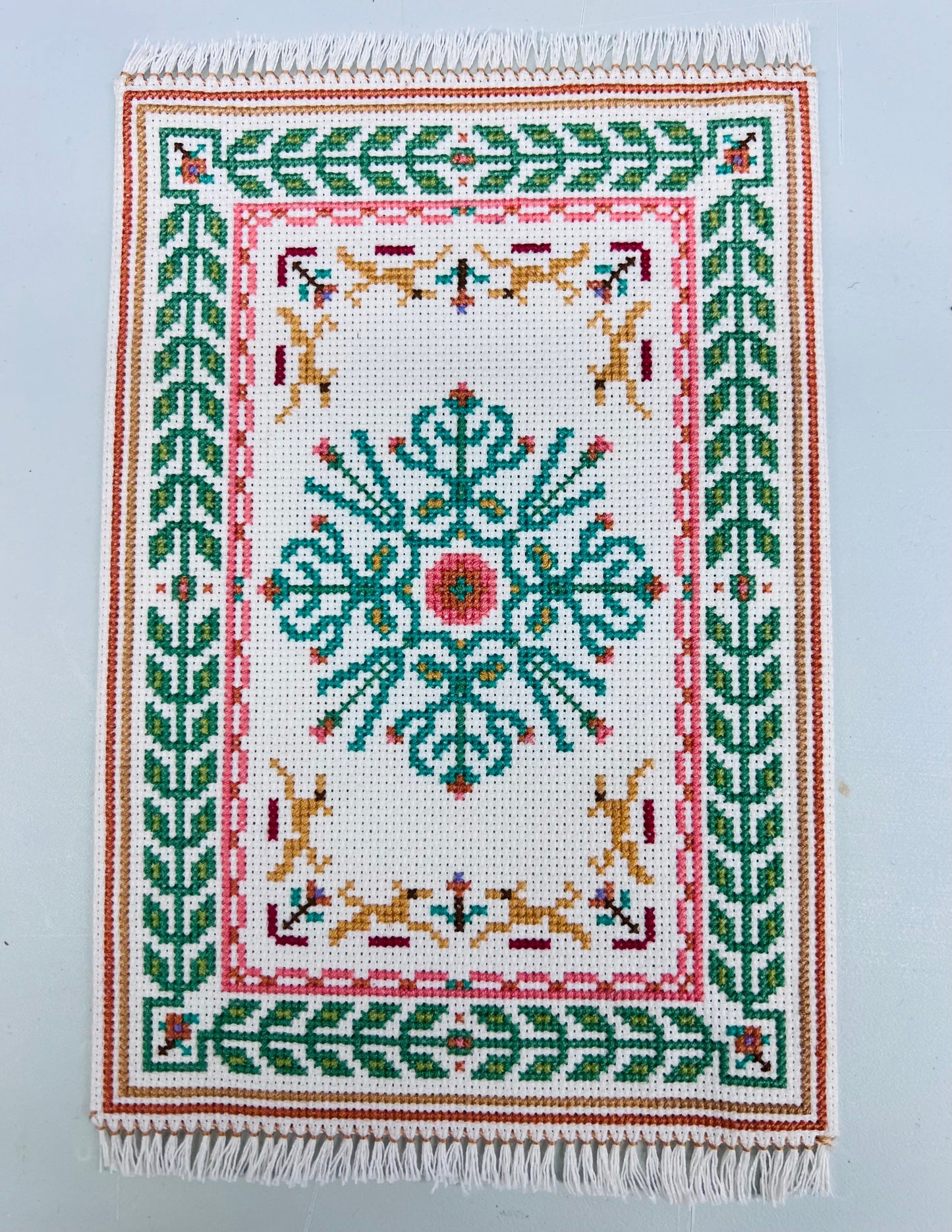 Large Cross Stitched Rug - 1/12 Scale Dollhouse Miniature