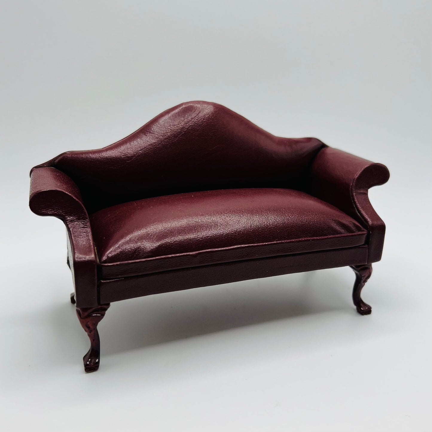 Red Leather Sofa with Walnut Claw Feet - 1/12 Scale Dollhouse Miniature