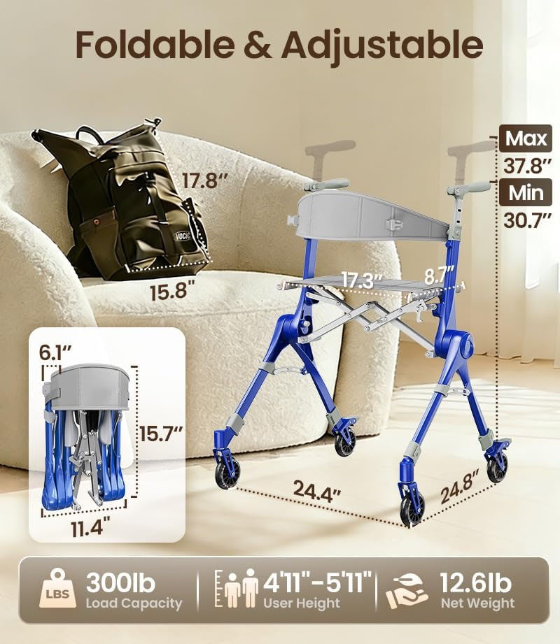 Ultra Lightweight Foldable Rollator for Adults – Z35 Walkers with Dual X-Design Supports 300 lbs Includes Carry Bag