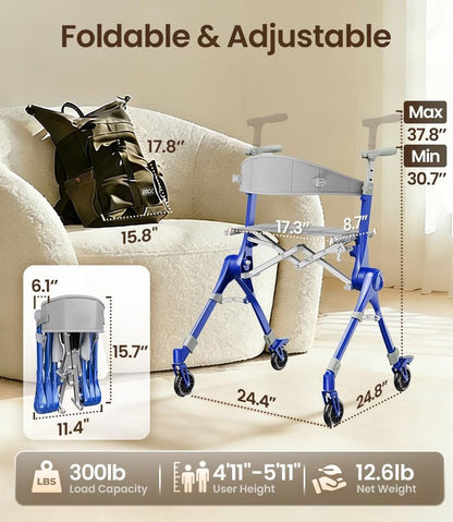 Ultra Lightweight Foldable Rollator for Adults – Z35 Walkers with Dual X-Design Supports 300 lbs Includes Carry Bag