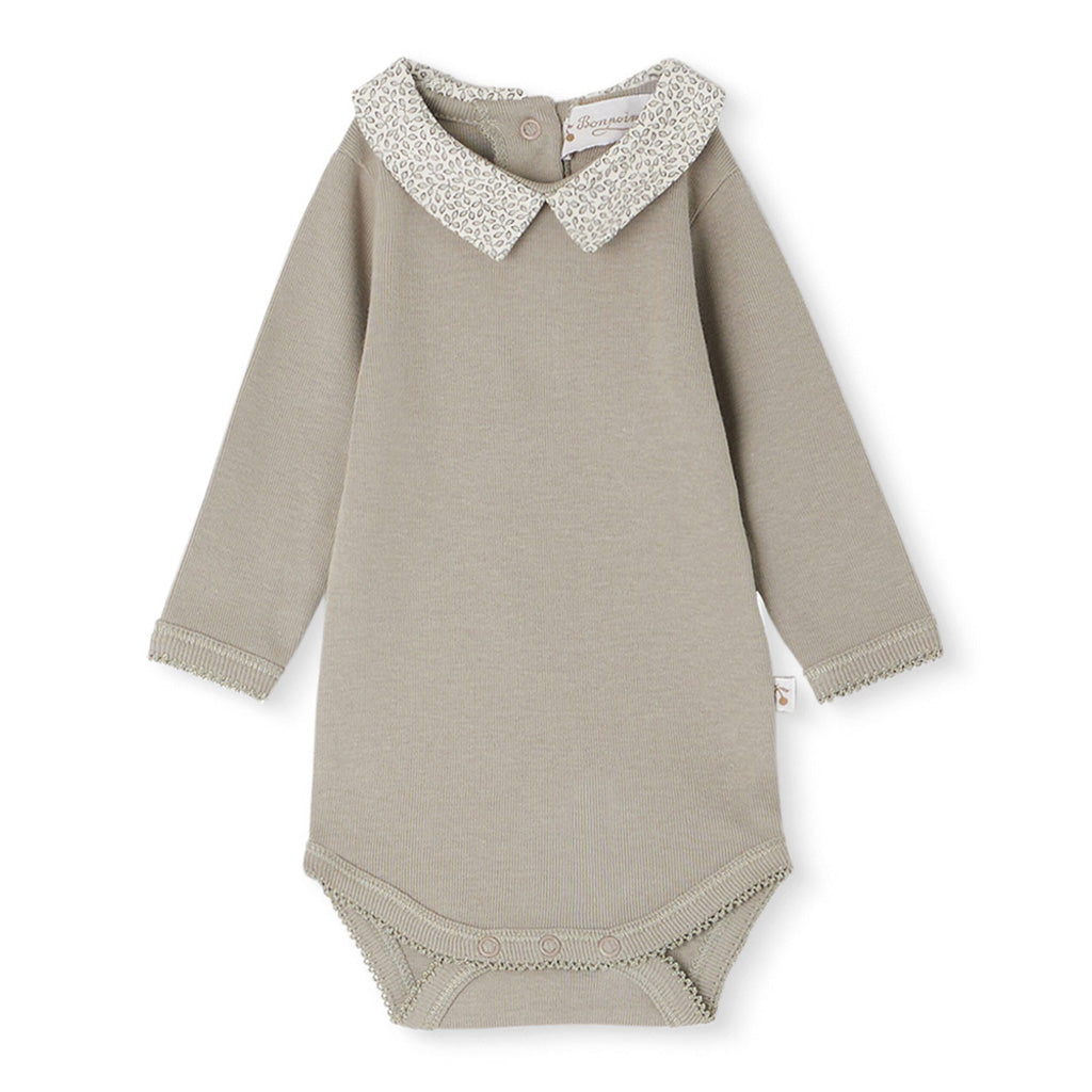 Bonpoint Septembre Bodysuit With Pointed Collar and Foliage Print