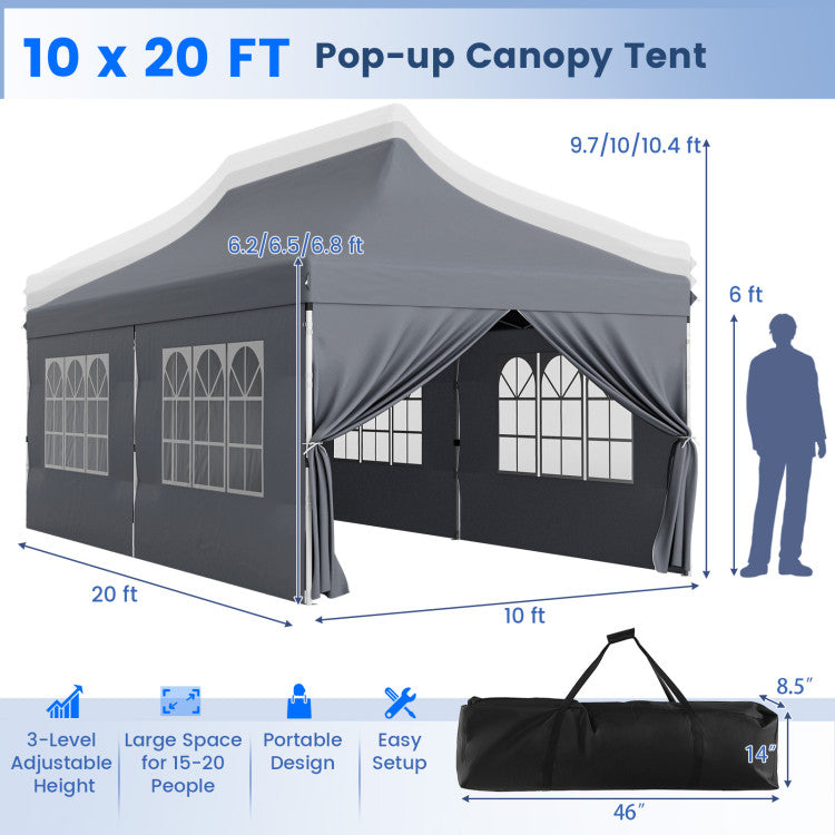 🔥[Hot sale]🔥10x20Pop up Canopy Tent with 6 sidewalls Commercial Heavy Duty Canopy UPF 50+ All Weather Waterproof Outdoor Wedding Party Tents