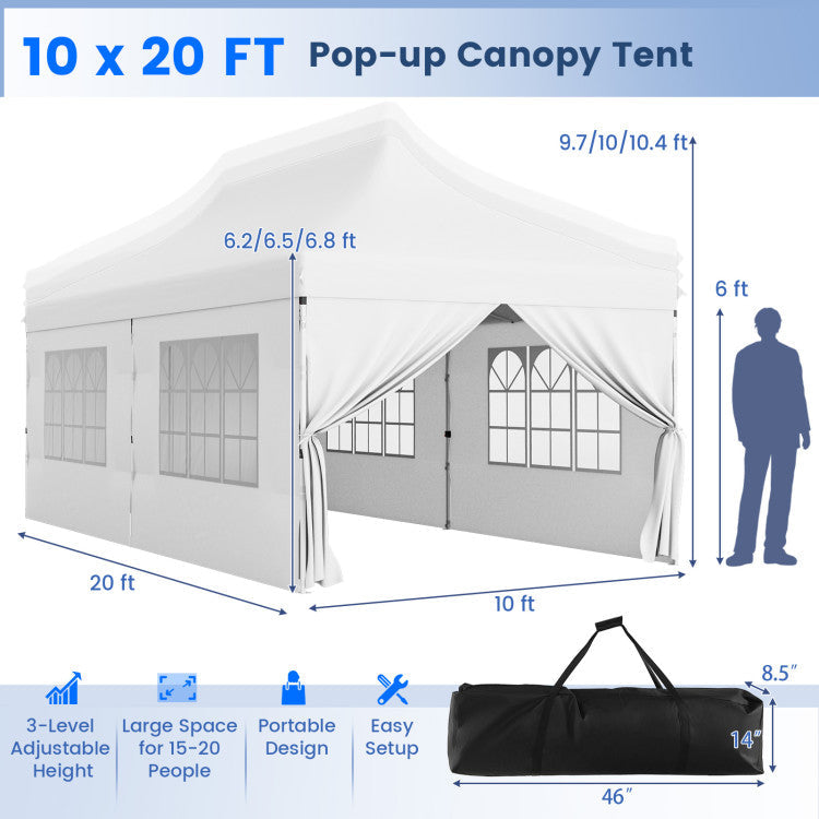 🔥[Hot sale]🔥10x20Pop up Canopy Tent with 6 sidewalls Commercial Heavy Duty Canopy UPF 50+ All Weather Waterproof Outdoor Wedding Party Tents