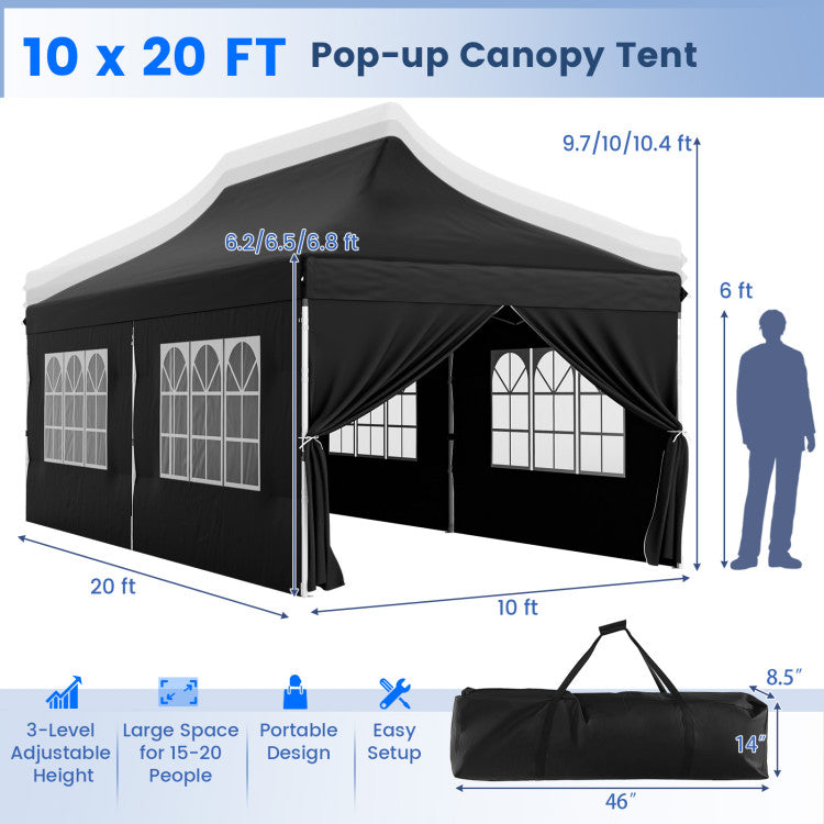 🔥[Hot sale]🔥10x20Pop up Canopy Tent with 6 sidewalls Commercial Heavy Duty Canopy UPF 50+ All Weather Waterproof Outdoor Wedding Party Tents