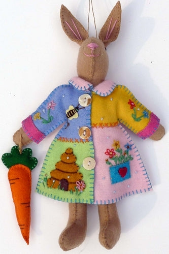 Embroidered Brown Felt Rabbit in Fashion Coat