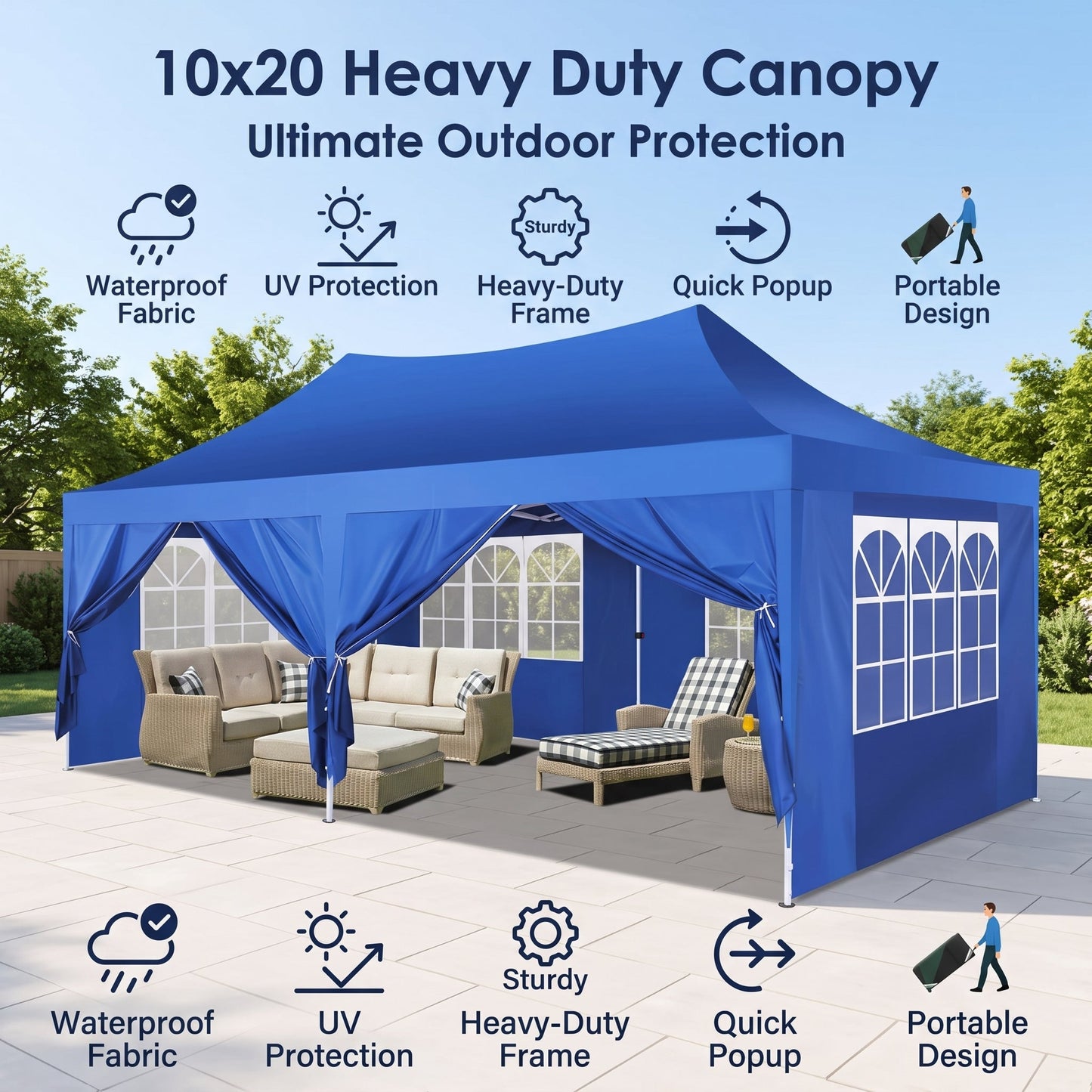 🔥[Hot sale]🔥10x20Pop up Canopy Tent with 6 sidewalls Commercial Heavy Duty Canopy UPF 50+ All Weather Waterproof Outdoor Wedding Party Tents
