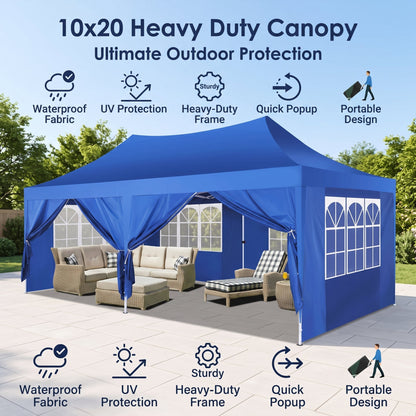 🔥[Hot sale]🔥10x20Pop up Canopy Tent with 6 sidewalls Commercial Heavy Duty Canopy UPF 50+ All Weather Waterproof Outdoor Wedding Party Tents