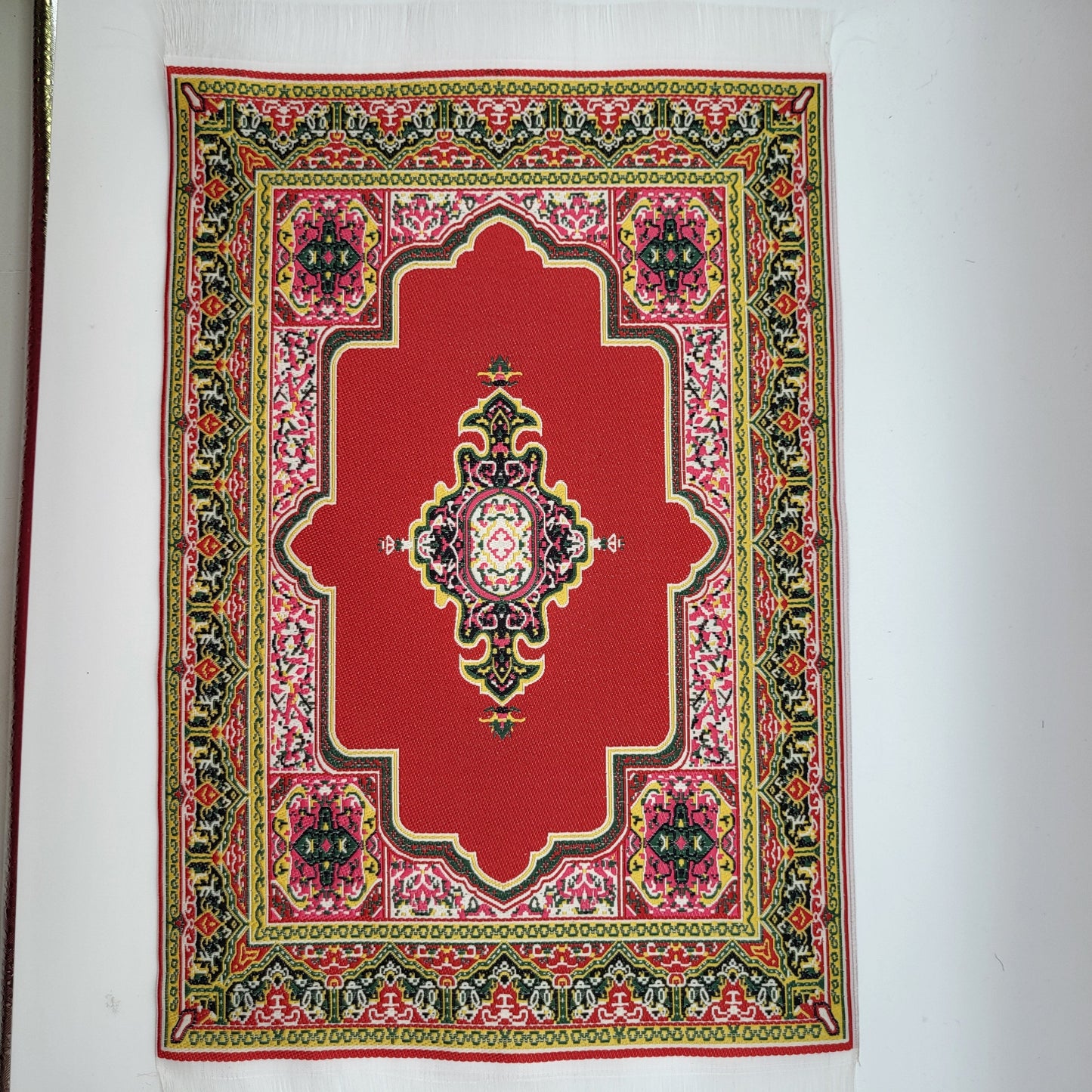 Large Woven Carpet - Red with Green/Gold/Pink - 1/12 Scale dollhouse Miniature