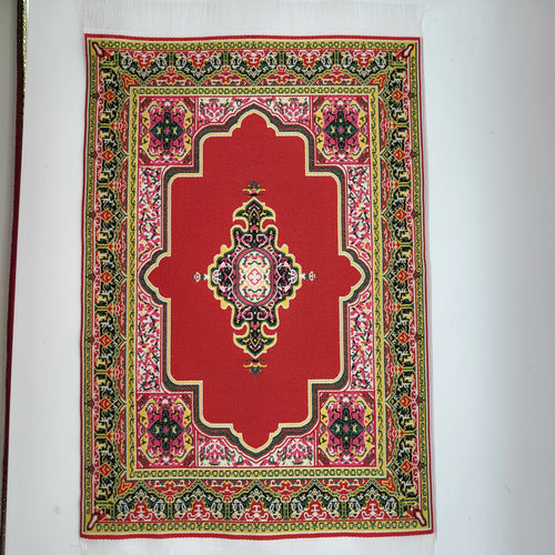 Large Woven Carpet - Red with Green/Gold/Pink - 1/12 Scale dollhouse Miniature