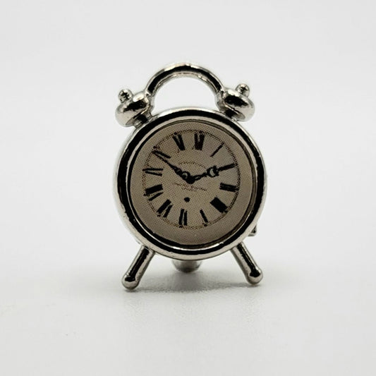 Silver Alarm Clock - Non-Working - 1/12 Scale Dollhouse Miniature