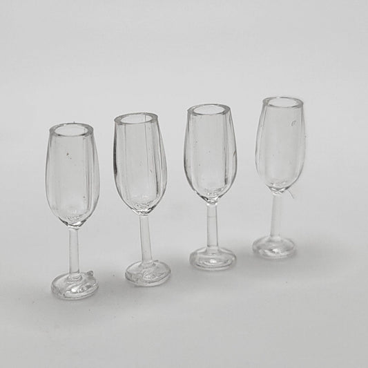 Plastic Champagne Glasses - Set of 4 - 1/12 Scale Dollhouse Miniature