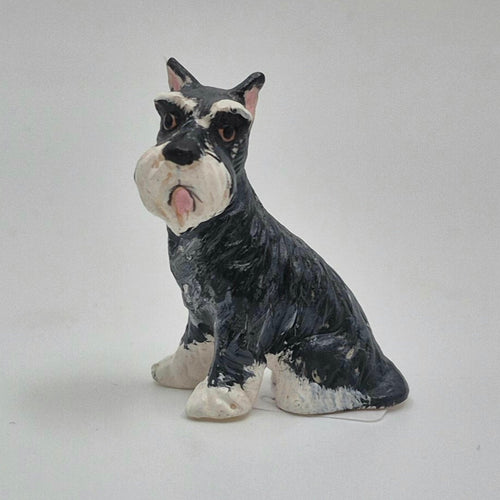 Schnauzer Sitting and Looking Left - 1/12 Scale Dollhouse Miniature