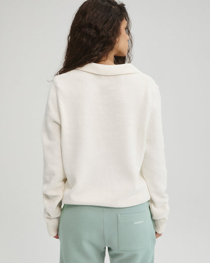 Knit Stripe Polo Top - Marshmallow White
