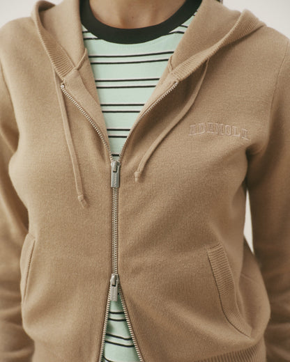 Knit Zip Through Hoodie - Almond