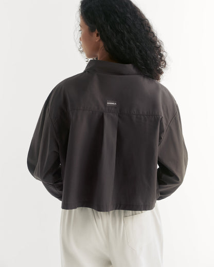 Cotton Cropped Shirt - Coffee Bean