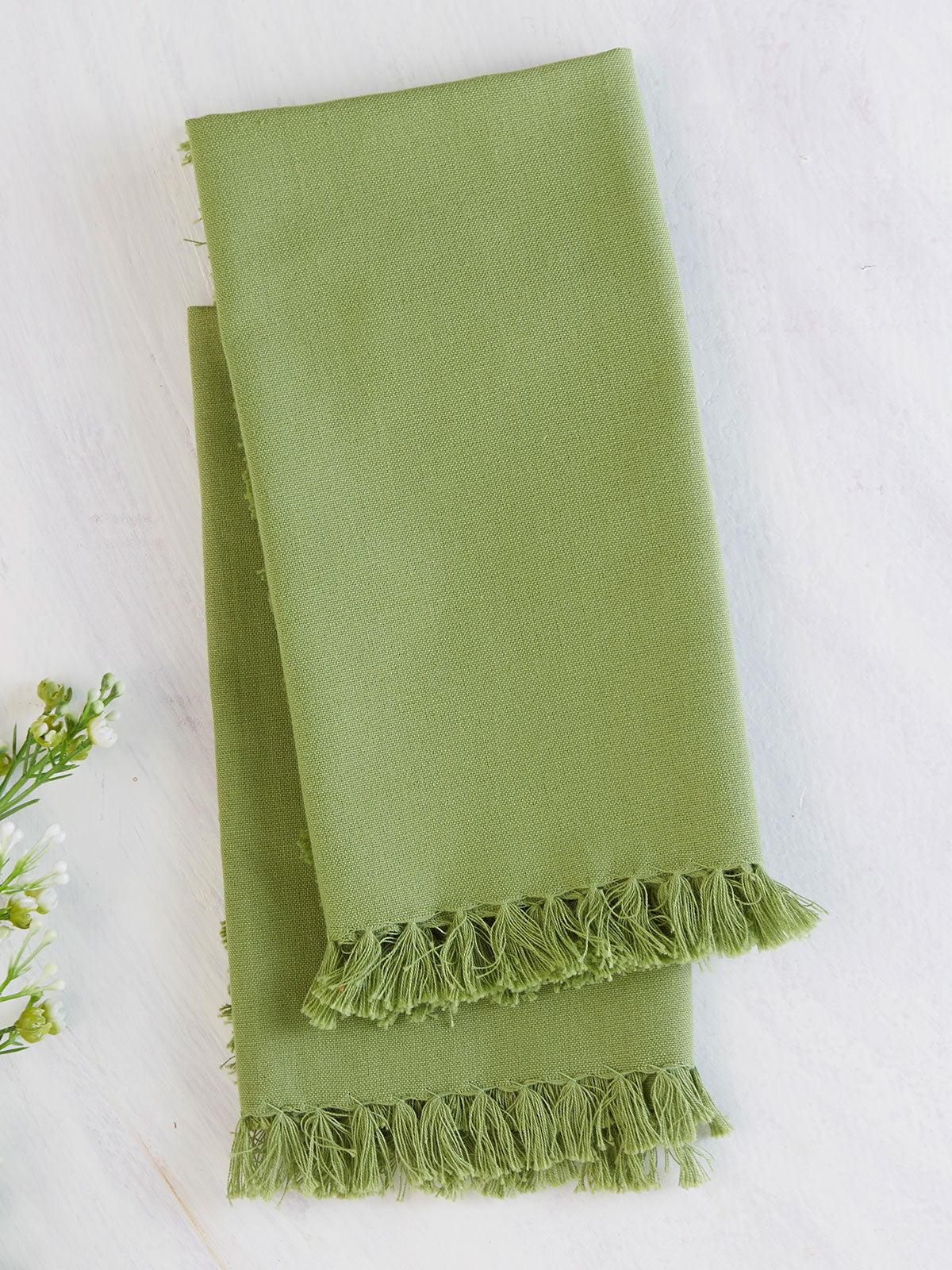 April Cornell - Green Essential Fringed Napkins, Set of 4