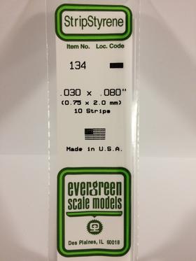 Evergreen .030" x .080" White Strip - Polystyrene - #134