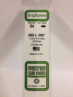 Evergreen .060" x .080" White Strip - Polystyrene - #154