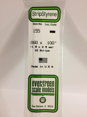 Evergreen .060" x .100" White Strip - Polystyrene - #155