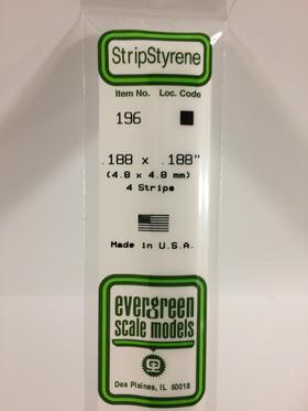 Evergreen .188" x .188" White Strip - Polystyrene - #196