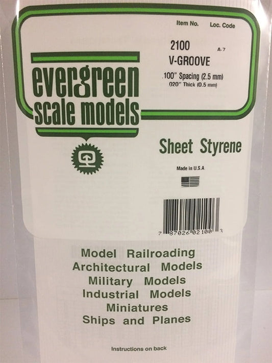 Evergreen V-Groove Siding .020", .100" Spacing - Opaque White Polystyrene - #2100