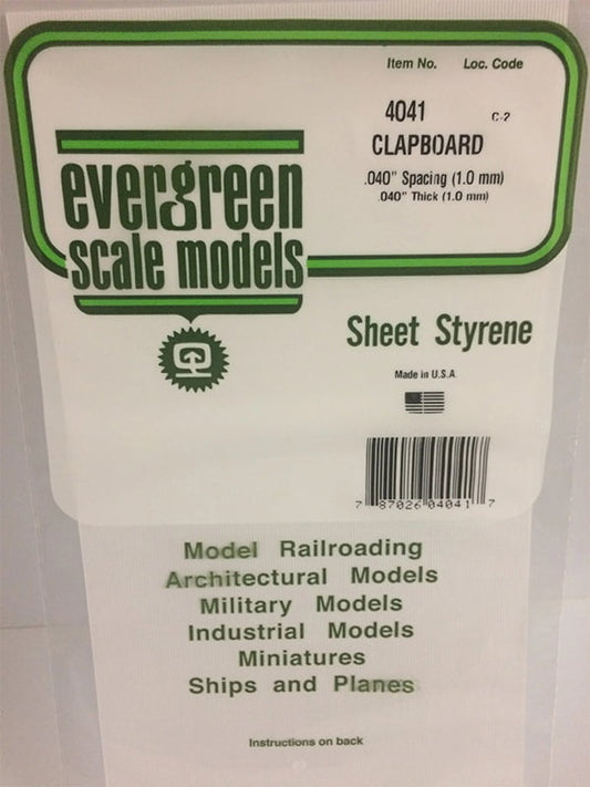 Evergreen Clapboard Siding .040", .040" Spacing - Opaque White Polystyrene - #4041
