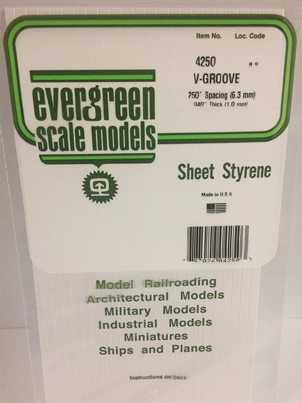 Evergreen V-Groove Siding .040", .250" Spacing - Opaque White Polystyrene - #4250