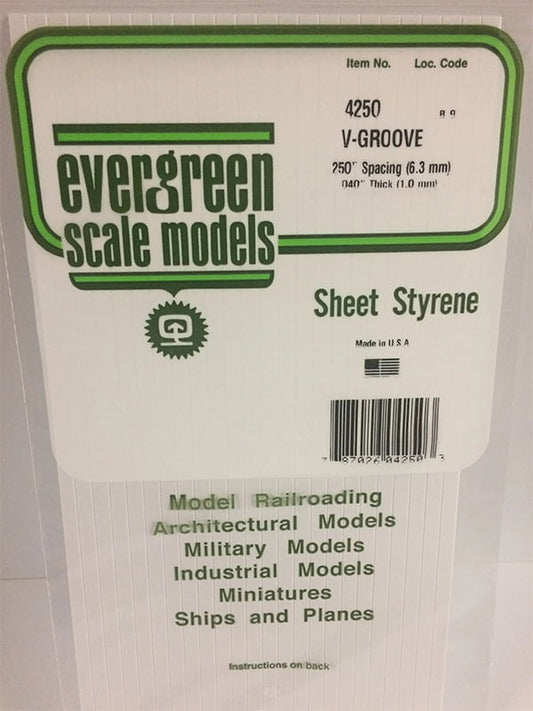 Evergreen V-Groove Siding .040", .250" Spacing - Opaque White Polystyrene - #4250