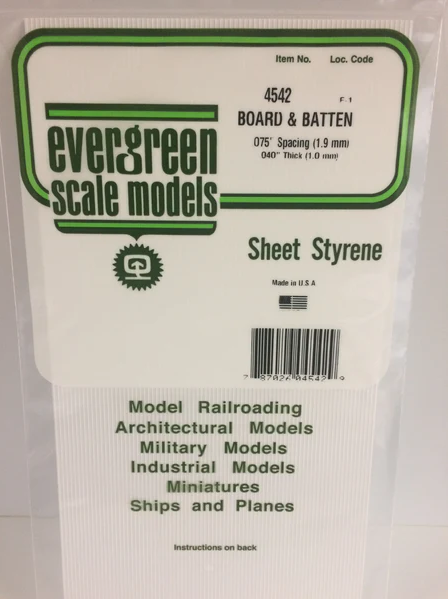 Evergreen Board/Batten .075" - Opaque White Polystyrene - #4542