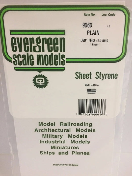 Evergreen Plain Sheet - .060" - 6x12 - Opaque White Polystyrene - #9060
