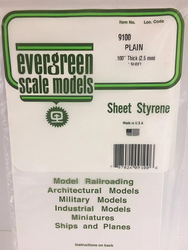 Evergreen Plain Sheet - .100" - 6x12 - Opaque White Polystyrene - #9100