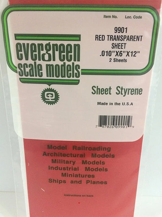 Evergreen Red Transparent Sheet - .010x6x12" - Polystyrene - #9901
