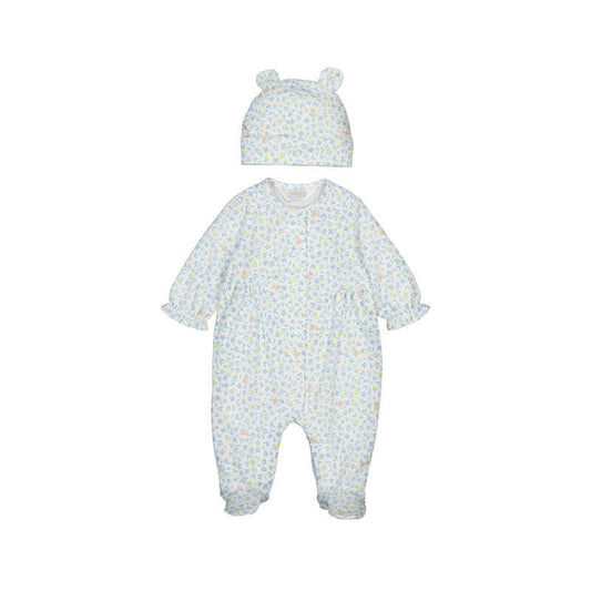 Blue Floral Romper & Hat Set - Select Size