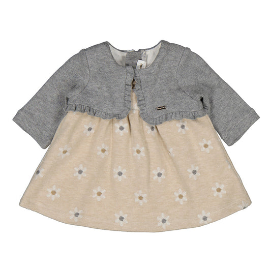 Dress with Knit Cardigan in Sand Hue