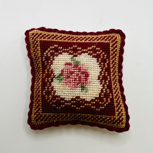 Handmade Petit-Point Pillow - 1/12 Scale Dollhouse Miniature