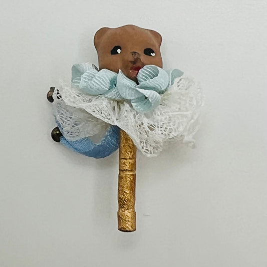 Handmade Teddy Bear Head Baby Rattle - 1/12 Scale Dollhouse Miniature
