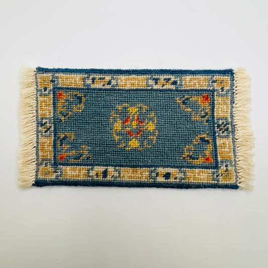 Handmade Cross-Stitched Small Blue Carpet - 1/12 Scale Dollhouse Miniature