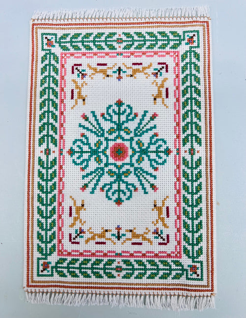 Large Cross Stitched Rug -  1/12 Scale Dollhouse Miniature