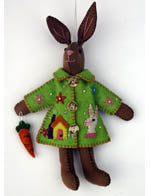 7.5" Embroidered Felt Bunny in Green Dress