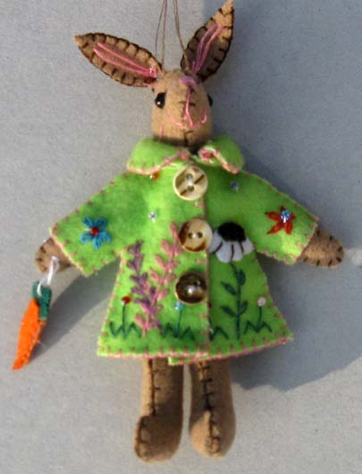 5" Embroidered Felt Bunny in Light Green Coat