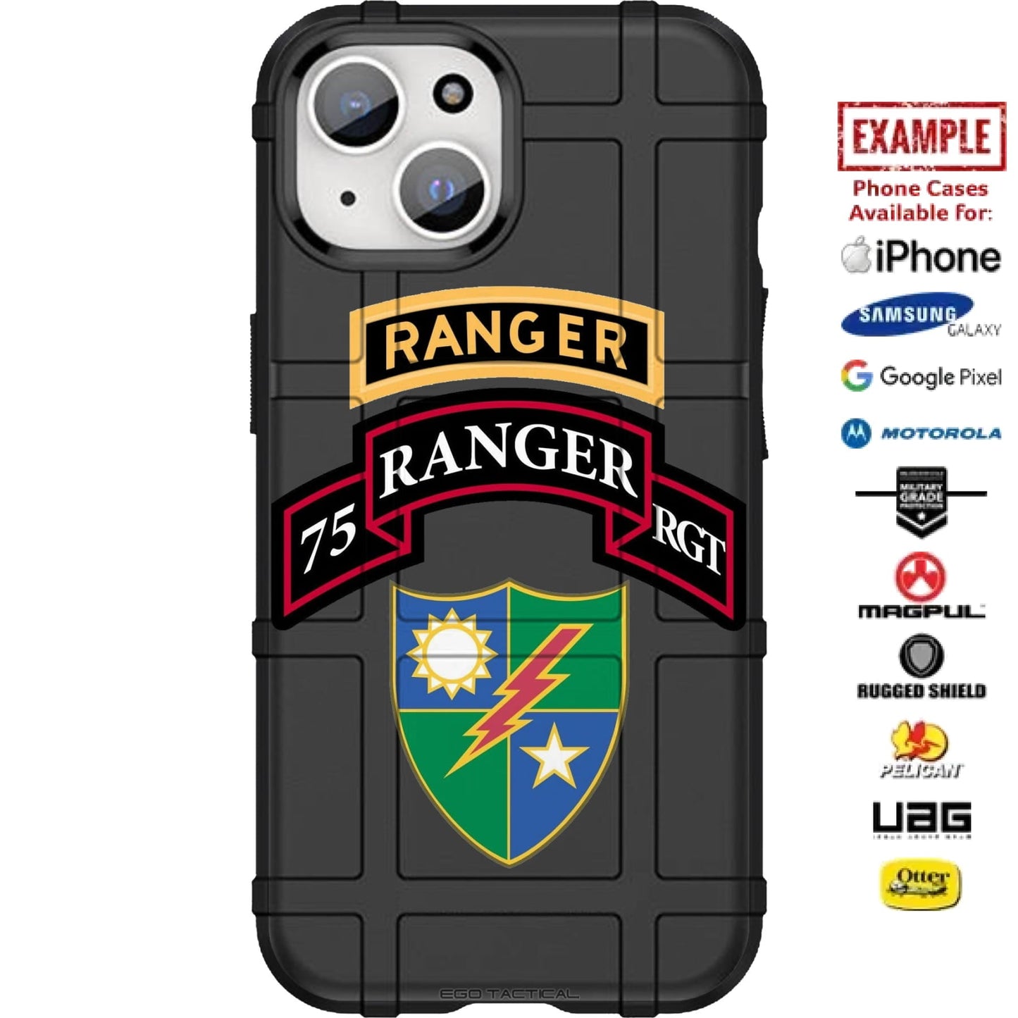75th Ranger Regiment Tab & Patch Custom Printed Case Design for Apple, Samsung, Google & Motorola Phone Models