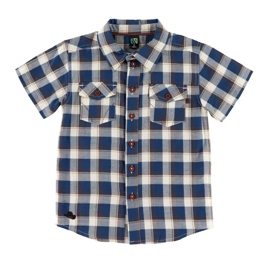 Big Kid Blue Plaid Button Down SS Shirt