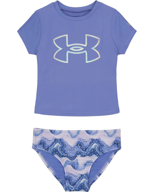 Baja Blue Mixing Waves Girls Rashguard Swimsuit Set - Select Size