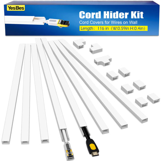 116in Cord Hider Kit Cord Covers for Wires on Wall Cord Hider for Wall Mount tv Paintable Cable Raceway tv Cable Hider Wall kit Wire Covers for Cords W0.59in X H0.4in White