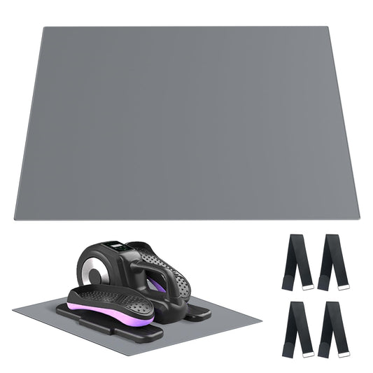 Ellipse Leg Exerciser Machine Mat - 23.6" * 21.6" Non-Slip Workout Mat for Under Desk Ellipticals - Stepper Floor Mat with Pedal Straps - Machine Accessorie for Foot Pedal Exerciser (Grey)