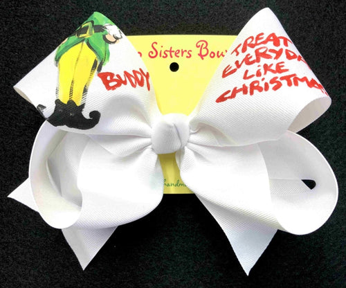 Buddy Christmas -Handpainted White Hair bow - Choose 6â or 8â