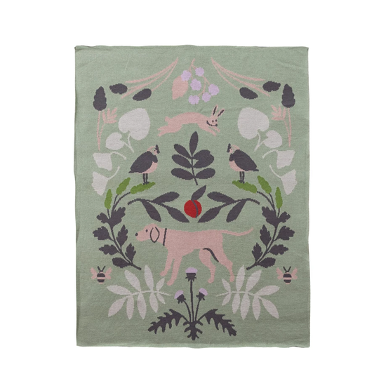 Cotton Knit Baby Blanket with Botanicals & Animals