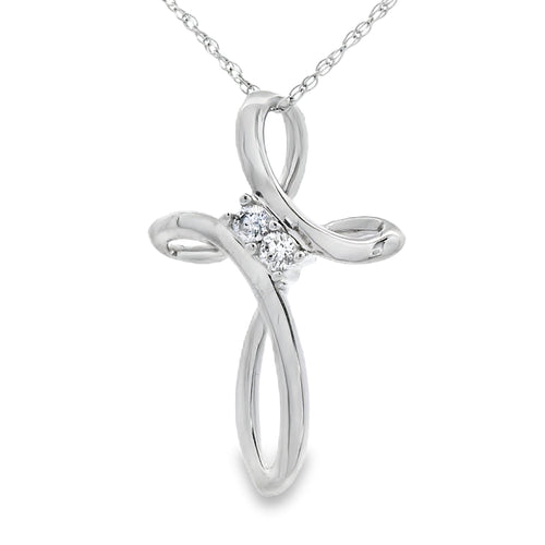 .04ct Diamond Cross Religious Pendant 14KT White Gold